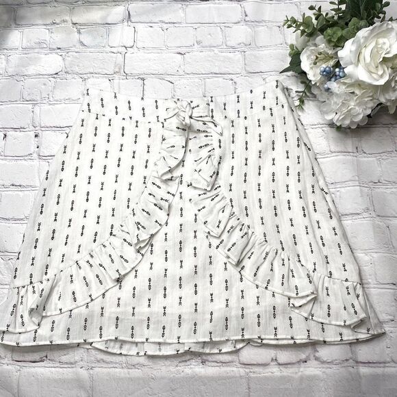 Lost & Wander Ruffle Faux Wrap Rayon Mini Skirt Black White Small - Picture 1 of 9